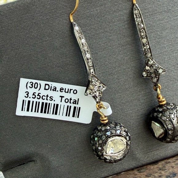 Elegant 14kt. Yellow Gold & Sterling Silver Diamond Dangle Earrings - Picture 7 of 12